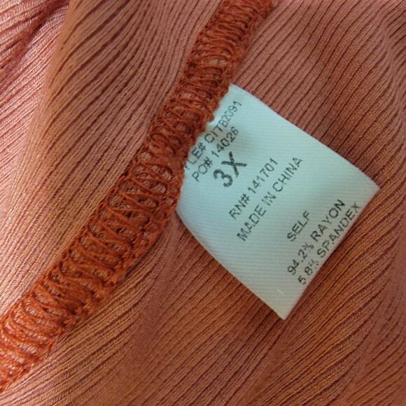 PEACH Button Rounded Hem Long Flare Sleeve Stretch Soft Ribbed Scoop Neck 3X NWT - Picture 7 of 7